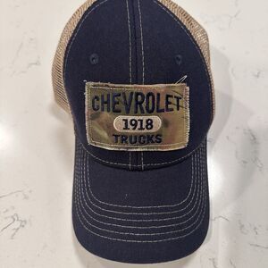 Trucker Hat Chevrolet 1918 Trucks Navy & Tan Mesh Adjustable Cap OSFM